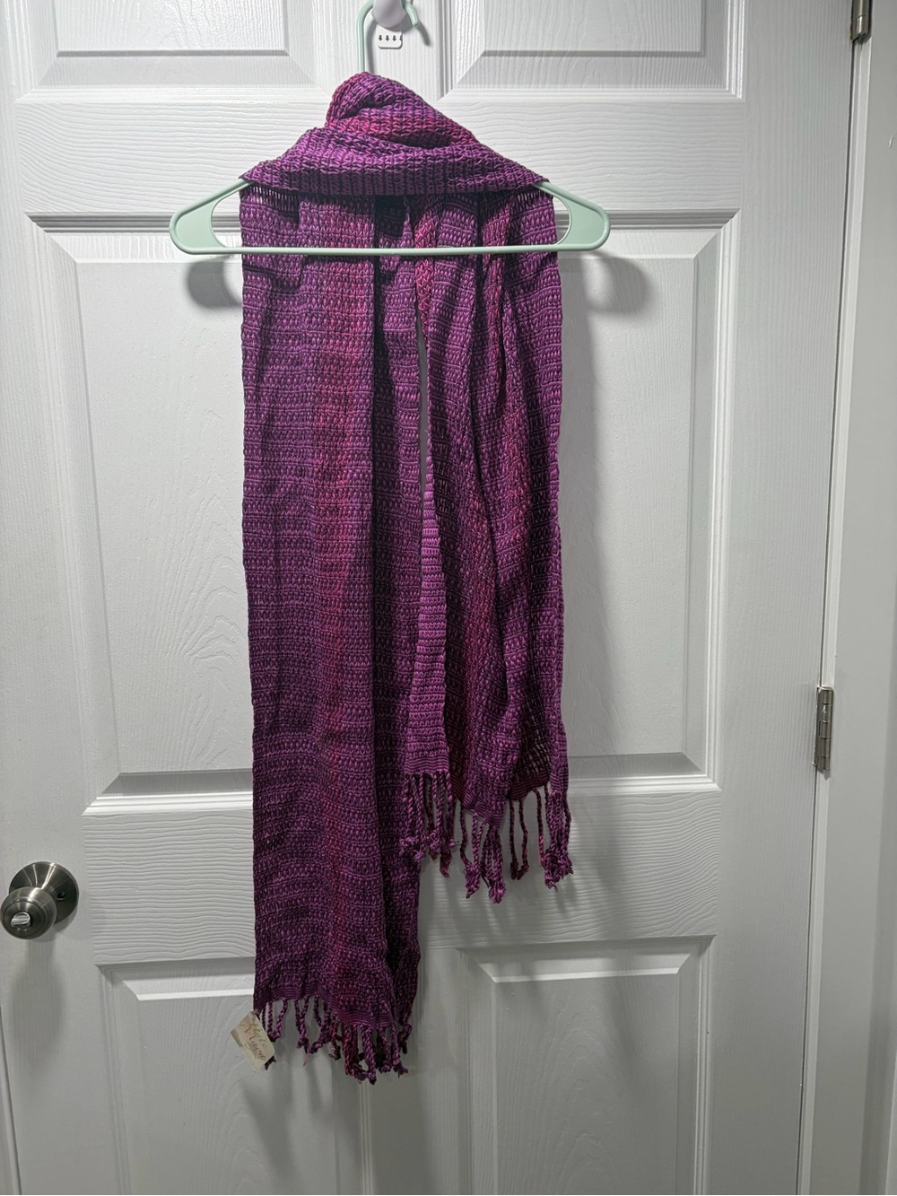 NWT Hand-dyed Handmade Knit Woven Scarf Purple Pink Fringe